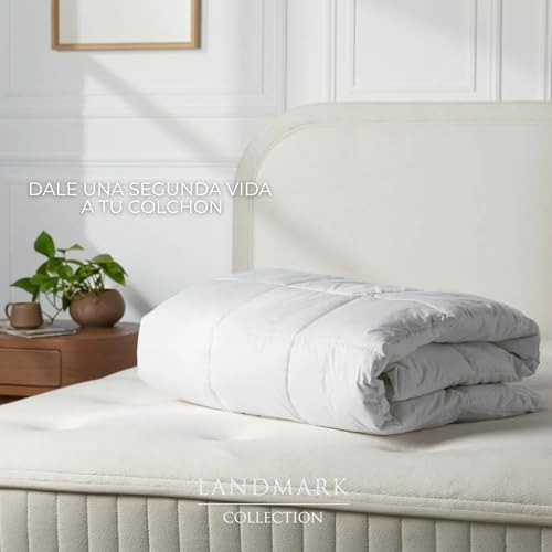 Landmark Collection - Cubre Colchon de Microfibra con Relleno Extra Sensacion de Plumas | 100% Down Alternative | Colchoneta de Calidad Hotel de Lujo (Blanco, Queen)
