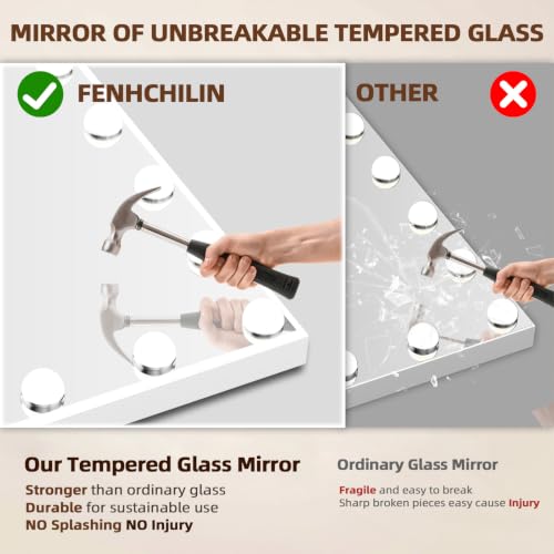 FENCHILIN Vanity Mirror with Lights, Hollywood Lighted Makeup Mirror with 15 Dimmable LED Bulbs for Dressing Room & Bedroom, Slim Metal Frame Design, White