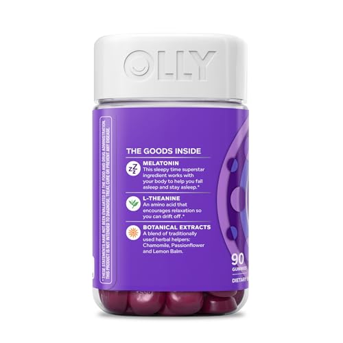OLLY SLEEP GUMMY, 3MG MELATONIN, L-THEANINE, CHAMOMILE, LEMON BALM, SLEEP AID, BLACKBERRY, 90 COUNT