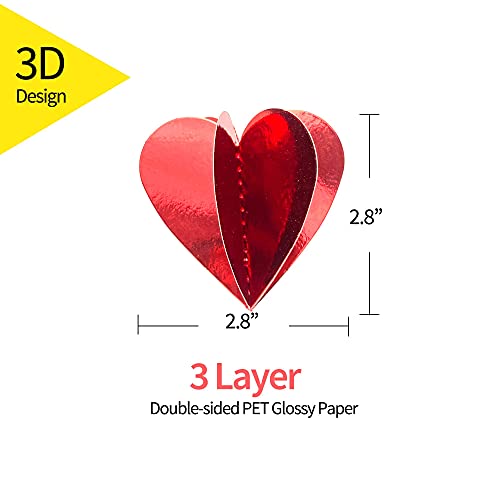 ToolBuddy 3D Heart Hanging Garland, 4 Pack Red Paper Wedding Bunting Banner for Wedding Wedding Valentine\'s Day Bridal Shower Party Decorations Home Room Ceiling Decor Wall Decals - 100 inch/Pack
