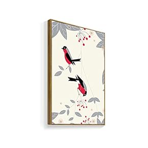 Framed Canvas Wall Art for Living Room, Bedroom Chinese Ink Birds and Flowers Canvas Prints for Home Decoration Ready to Hanging - 16x24 inches