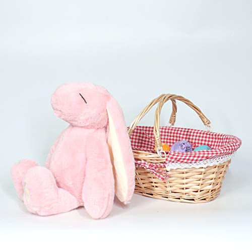 MEIEM Wicker Basket Gift Baskets Empty Oval Willow Woven Picnic Basket Easter Candy Basket Large Storage Basket Wine Basket with Handle Egg Gathering Wedding Basket (Pink) - Thumbnail 4