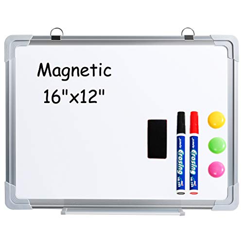 DOEWORKS 12'' x 16'' Small-Sized Dry Erase Board Whiteboard with 2 Dry Eraser Markers, 3 Magnets and 1 Magnetic Dry Eraser