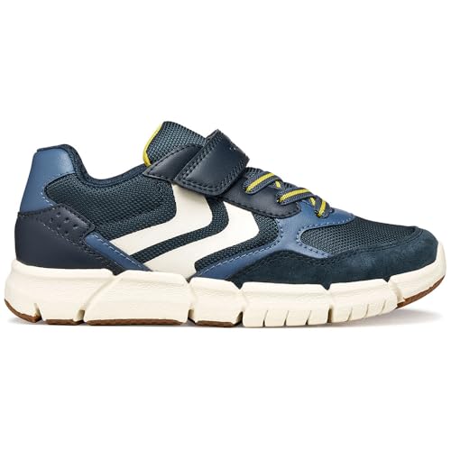 J FLEXYPER Boy B Sneaker, Navy/Yellow, 35 EU