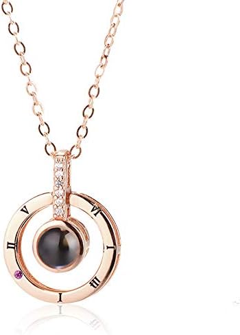 Love Memory Zircon Crystal Necklace Jewelry Set for Women 100 Languages I Love You Pendant Rose Gold