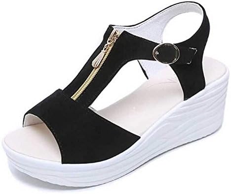Sandals For Women High Heel Wedge Zipper Open Toe Platform Black 5.5
