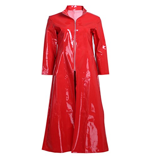 Apanqiqi Women Sexy Lingerie Pvc Leather Wetlook Long Sleeve Coat