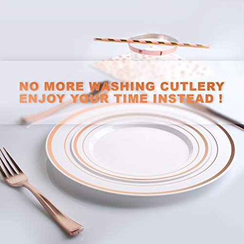 200 Piece Rose Gold Disposable Cutlery Set Plastic Gold Silverware Heavyweight Quality