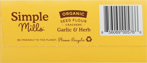 SIMPLE MILLS ORGANIC SEED CRACKERS, GARLIC & HERB – GLUTEN FREE, VEGAN, HEALTHY SNACKS, PALEO FRIENDLY, 4.25 OUNCE (PACK OF 1)