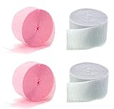 Pink And White Crepe Paper Streamers 4 Rolls 70.5 ft Each Roll For Events Party Festives - Made in USA