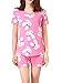 VENTELAN Women's Cute Rabbits Printed Pajama Sets Casual Sleepwear Shorts Nighty,Pink,Large(US 12-14)