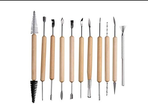 Happyi 11-Piece Wooden Handle Clay Cleaning Pottery Sculpting Tool set