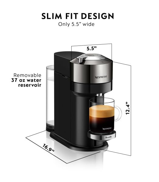 Nespresso Vertuo Next Deluxe Coffee and Espresso Maker, Pure Chrome