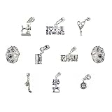 Set of 10 Sewing Charms & Beads Includes Sewing Machine, Scissors, Button, Thread, Tape Measure