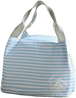 Geyou Lunch Bags,Insulated Cold Canvas Stripe Picnic Carry Case Thermal Portable Lunch Bag For Women Kids