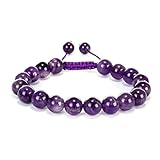 BRCbeads Gemstone Bracelets Purple Amethyst Natural Gemstones Birthstone Healing Power Crystal Beads Handmade 10mm Stretch Macrame Adjustable Loose Beads With Gift Box Unisex