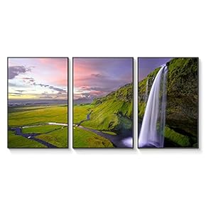 Framed Canvas Wall Art for Living Room, Bedroom Waterflow on Alpenglow Canvas Prints for Home Decoration Ready to Hang - 16"x24"x3 Panels