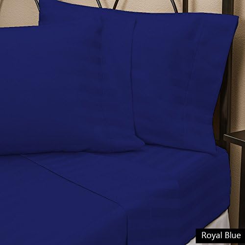 1-PC Fitted Sheet , 1- PC Flat Sheet &amp; 2- PC Pillowcases 100% Egyptian Cotton Upto 21 -25 inches Deep Pocket 400 Thread Count with Stripe Pattern (Queen , Stripe , Royal Blue).