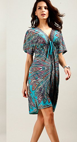Shawhuaa Womens Sexy V-Neck Vintage Summer Tunic Beach Dress Medium Blue