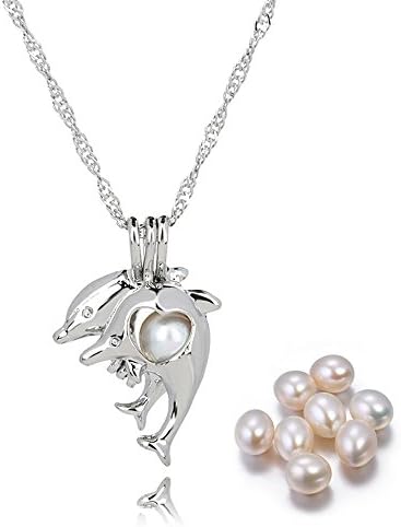 Pearl Necklace Lotus Pendant Locket Pearl Necklaces Pearls in Oyster Kit Set Women Wish Gift (dolphin)