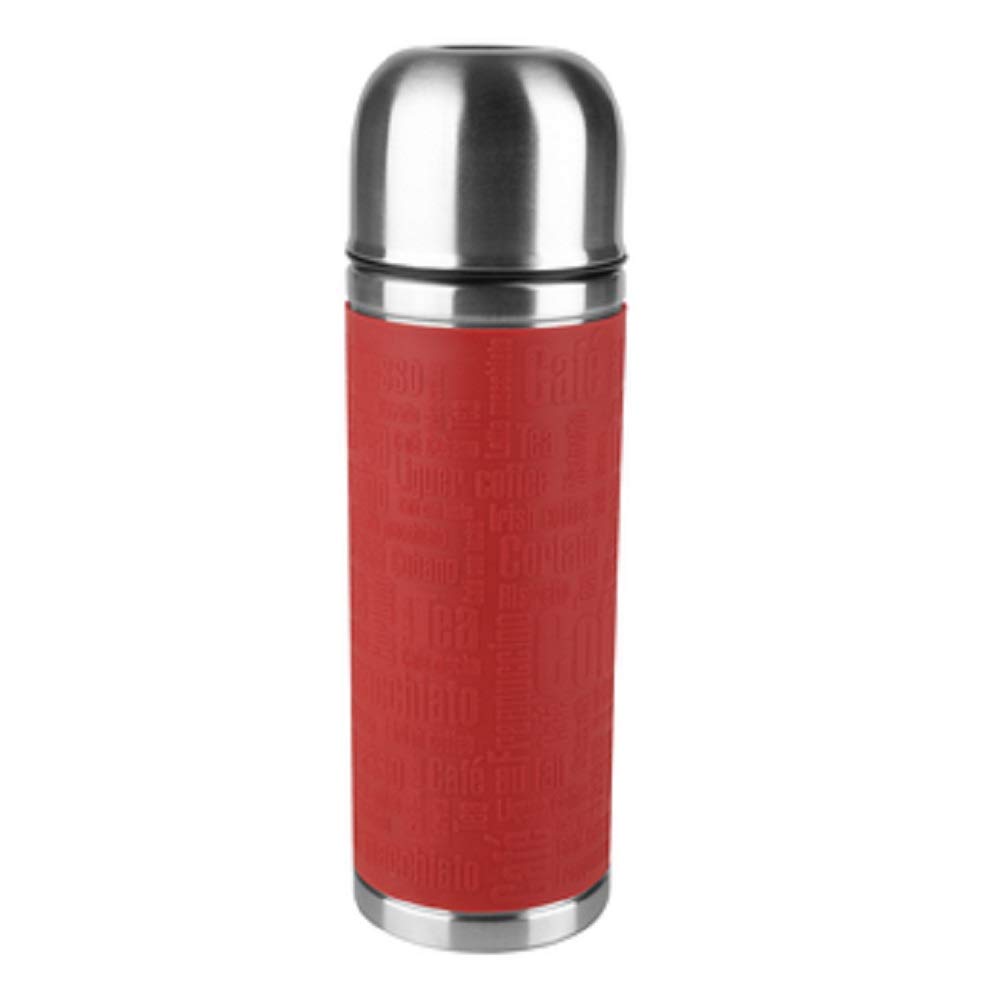 Tefal Senator Silicone Vacuum Flask, Stainless Steel, Red, 9.5 x 9.5 x 30 cm