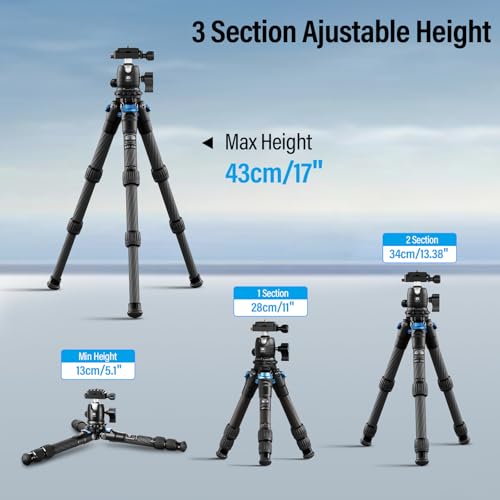 SIRUI AM-223 Mini Tripod Portable Compact Carbon Fiber Travel tripod Desktop Tripod with 360 Degree B-00K Ball Head and Arca Swiss Quick Release Plate, Loads up 15KG