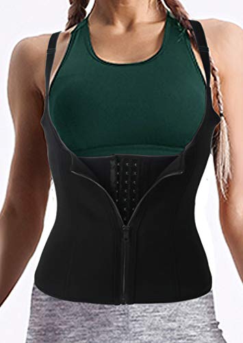 TINGLU Waist Trainer Corset for Women Weight Loss, Adjustable Straps Neoprene Waist Cincher with 3 Rows of Hooks and Zipper for Double Tummy Tontrol（Black2，S - Thumbnail 2