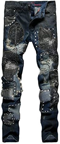 BiePa Fashion Men's Jeans Casual Jeans Hip hop Denim Straight Pants Trousers 38W 809+009