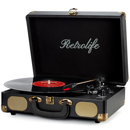 Turntable 3 Speeds 33/45/78 RPM Bluetooth Suitcase Portable Turntable Turntable Turntable with Built-in Speakers RCA Line Output Vintage Turntable