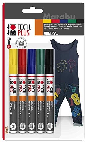 Marabu Textil Plus Painter Pen (3mm Tip) - Assortment (Pack of 5)