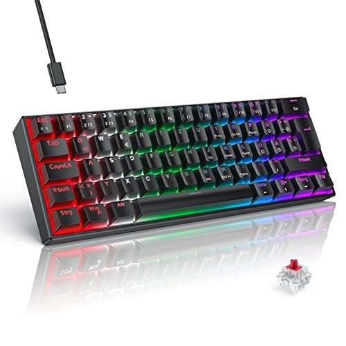 TECURS Mechanische Gaming Tastatur, Mechanische Tastatur 60 Prozent QWERTZ Rote Schalter für PC Gamer und Arbeits, 61 Tasten Kabelgebundene Tastatur f