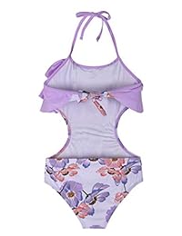 Traje de baño de una pieza de Hilor Girl Traje de baño con hombros descubiertos Trajes de baño con volantes para niños Monokinis