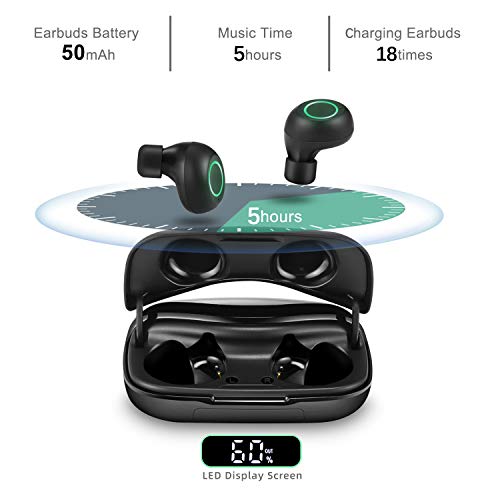 GIEC True Wireless Earbuds Bluetooth Earbuds Wireless Headphones in Ear Built-in Mic Headset Wireless Earphones,90 Hours Playtime,Phone Holder,Power Bank,IPX5 Splashproof Sports Earbuds,LED Display