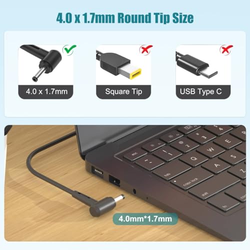 NATNO 65W AC Adapter Charger for Lenovo IdeaPad 330 330s 320 310 100 110 110S 120 120S 510 S340 S145 710S, Flex 3 4 5 6 Laptop 4.0 * 1.7 mm Round Tip Power Supply Cord(DL65200325)