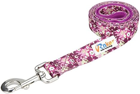 Rnker Dog Leash, Neoprene padded, flowers pattern by hot stamping, leash strap for Walking, Hiking &amp; Training - 4.0 Feet Length, 0.8 Inch Width (Purple)
