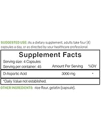Suplemento de la oferta: ácido D-aspartico, 3000 mg por servir, 180 cápsulas, potenciador de...