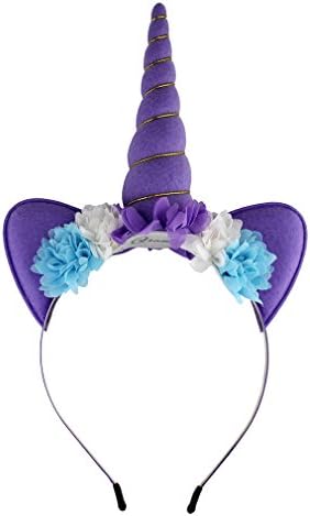 YanJie Shiny Unicorn Horn Ears Flower Headband Cosplay Costume (Violet Felt)