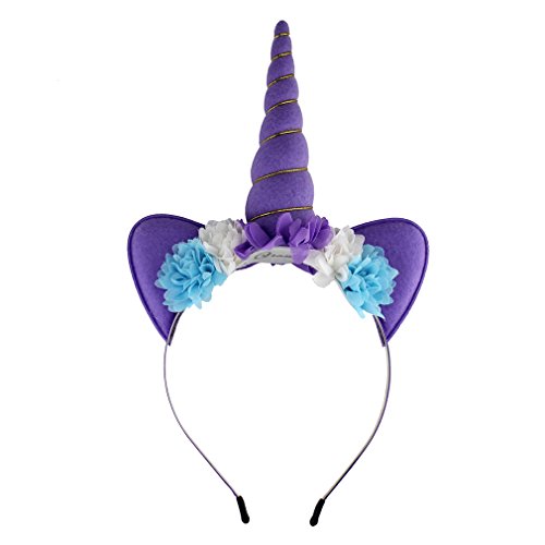 YanJie Shiny Unicorn Horn Ears Flower Headband Cosplay Costume (Violet Felt)