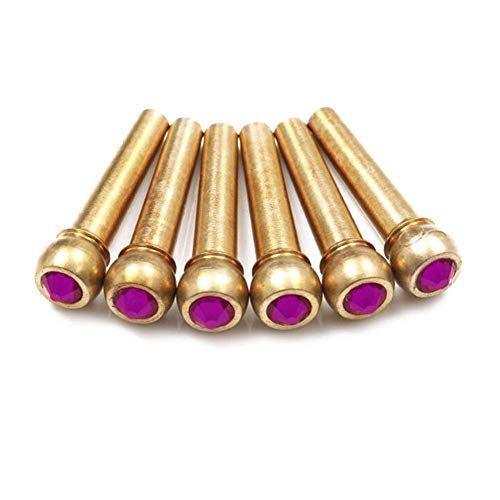 Vencetmat String Acoustic Guitar Copper Bridge With Gemstone inlay 6pcs Guitar Bridge Pins (6 Pcs, Noble purple)