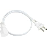 2 Prong Extension Cord 1.5FT,White 13A/125V 16AWG Polarized Two Prong AC Extension Cable,Flat Thin Extension Cord Male-Female Single Plug for Small Appliances/Christmas Light/TV/Fan,(White, 1.5FT)