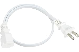 2 Prong Extension Cord 1.5FT,White 13A/125V 16AWG Polarized Two Prong AC Extension Cable,Flat Thin Extension Cord Male-Female