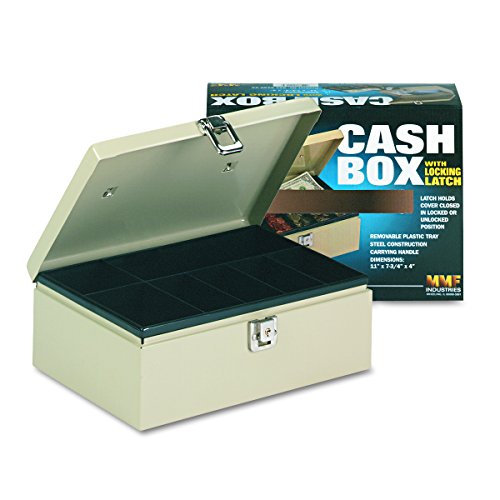 SteelMaster 221612003 Heavy-Duty Steel Cash Box w/7 Compartments, Latch Lock, Sand
