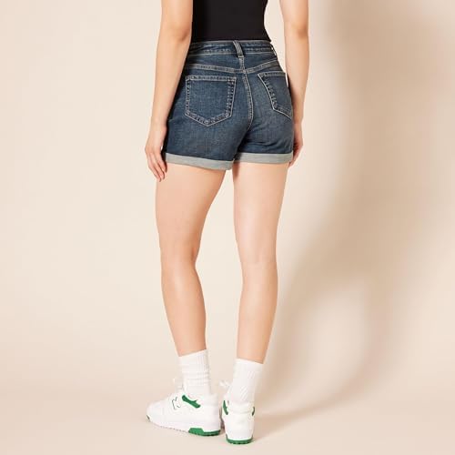 Calções Jeans Slim Fit de Cintura Média 10,2cm para mulher, Texano Escuro, 38