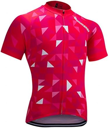 Runmaner Men's Cycling Jersey Short Sleeve Bike Clothing (XX-Large, Red&White)