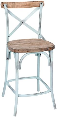 Joseph Allen Rustic Iron &amp; Dark Pine Wood Counter Stool, Antique Blue