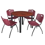 Kee 48" Round Breakroom Table- Cherry/ Black & 4