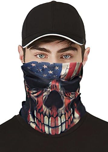 Multi Purpose High Performance Seamless Bandana, Balaclava, Hunting, Mask, Face Mask, Camo, Hunting, Fishing, Hiking (American Skull)