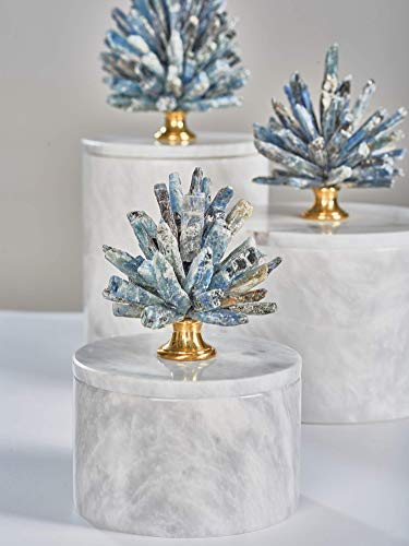 MOTINI Marble Organizer with Blue Kyanite Lid, Jewelry Box Vanity Desk Organizer Bathroom Storage Containers Table Decor, 4.7\