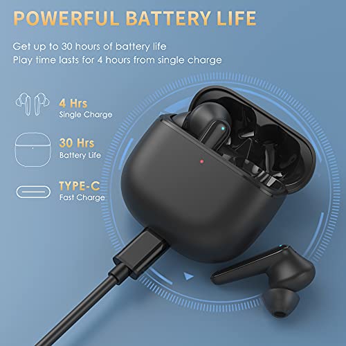 Hntmao True Wireless Earbuds, IPX7 Waterproof Bluetooth Earbuds, 30H Cyclic Playtime Headphones with Charging Case and mic for iPhone Android, in-Ear Stereo Earphones Headset for Sport