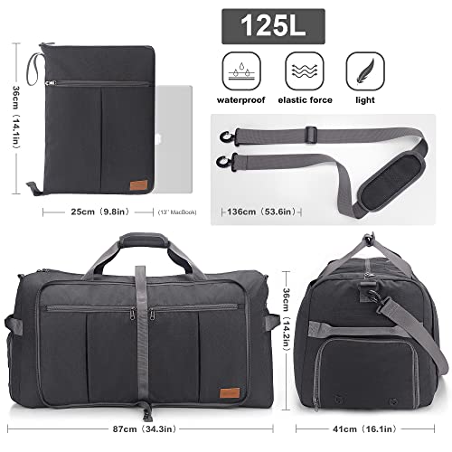Upeelife Foldable Travel Bag, 125L, Large Travel Bag for Women, Men, Sports, Waterproof, Weekend Bag with Shoe Compartment and Wet Pocket